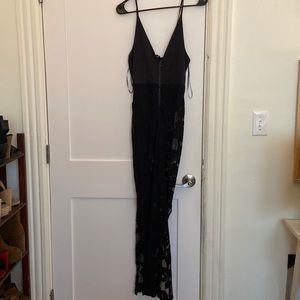 Black MIDI dress - black underwear bodysuit/ mesh floral skirt